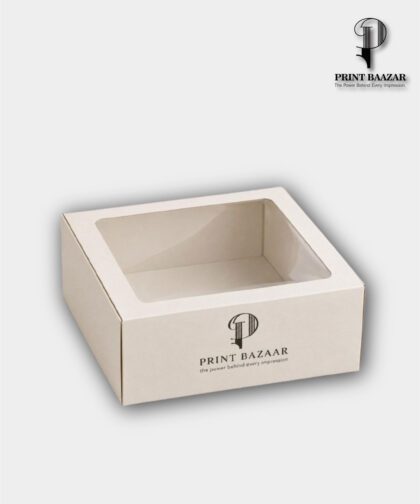 Plain Bleached Card Cake Box 10 × 10 × 4 Inches with Window – 300 GSM