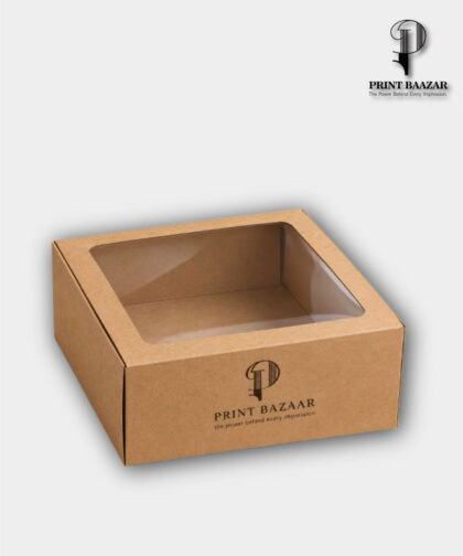 Plain Kraft Card Cake Box 10 × 10 × 4 Inches with Window – 275 GSM
